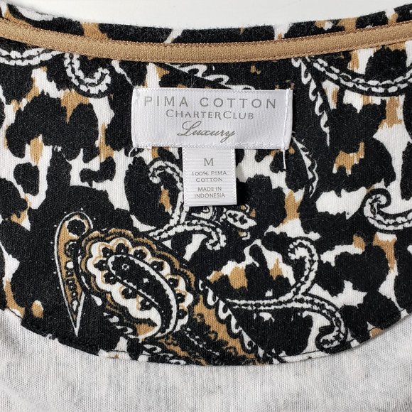 Charter Club Luxury Pima Cotton Black Tan Paisley Top, M - Picture 7 of 8